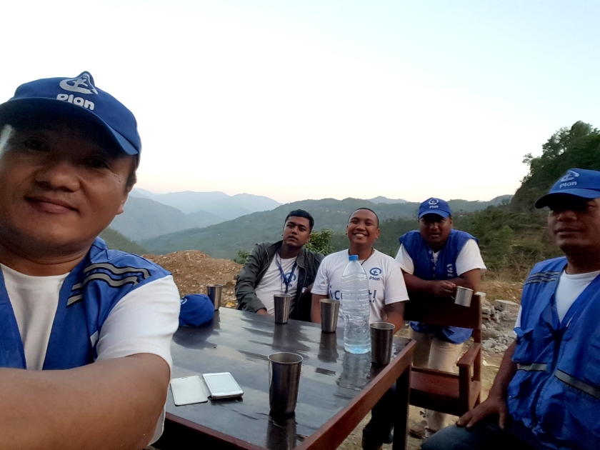 A selfie during tea break with the Sindhupalchok Team.